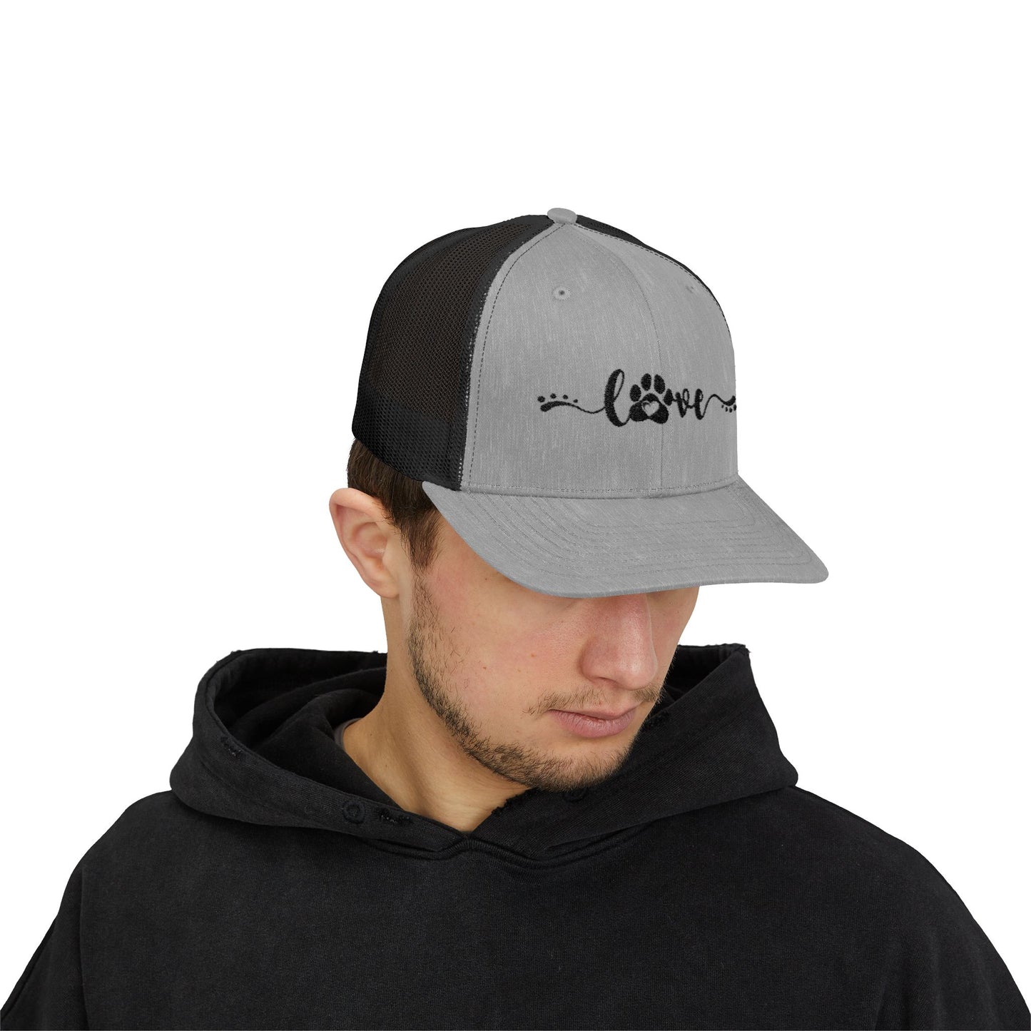 Love Paw Print Snapback Trucker Cap - Pet Lovers Adjustable Hat