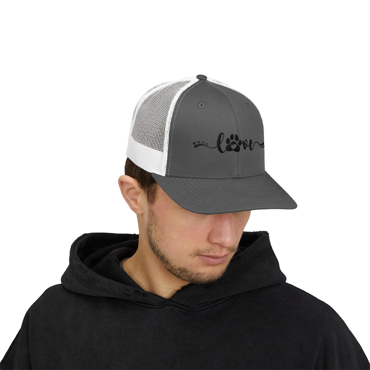 Love Paw Print Snapback Trucker Cap - Pet Lovers Adjustable Hat