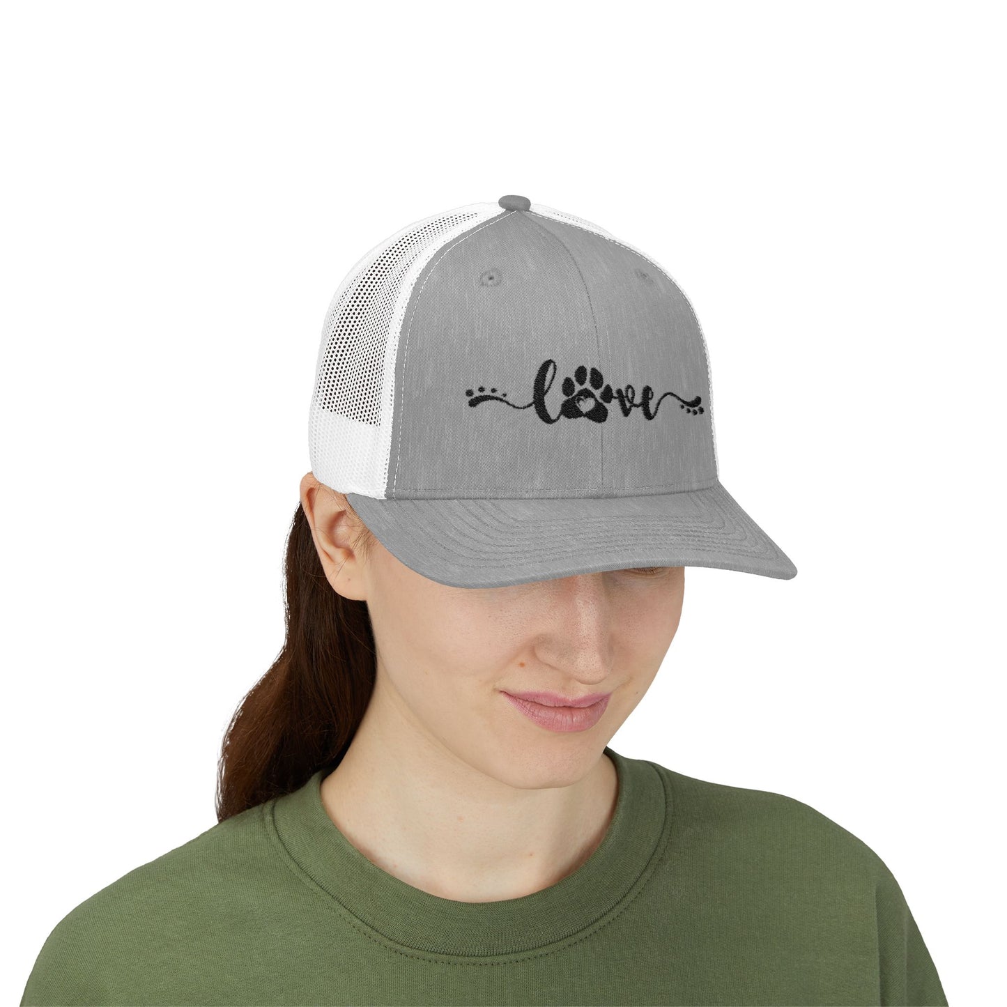 Love Paw Print Snapback Trucker Cap - Pet Lovers Adjustable Hat