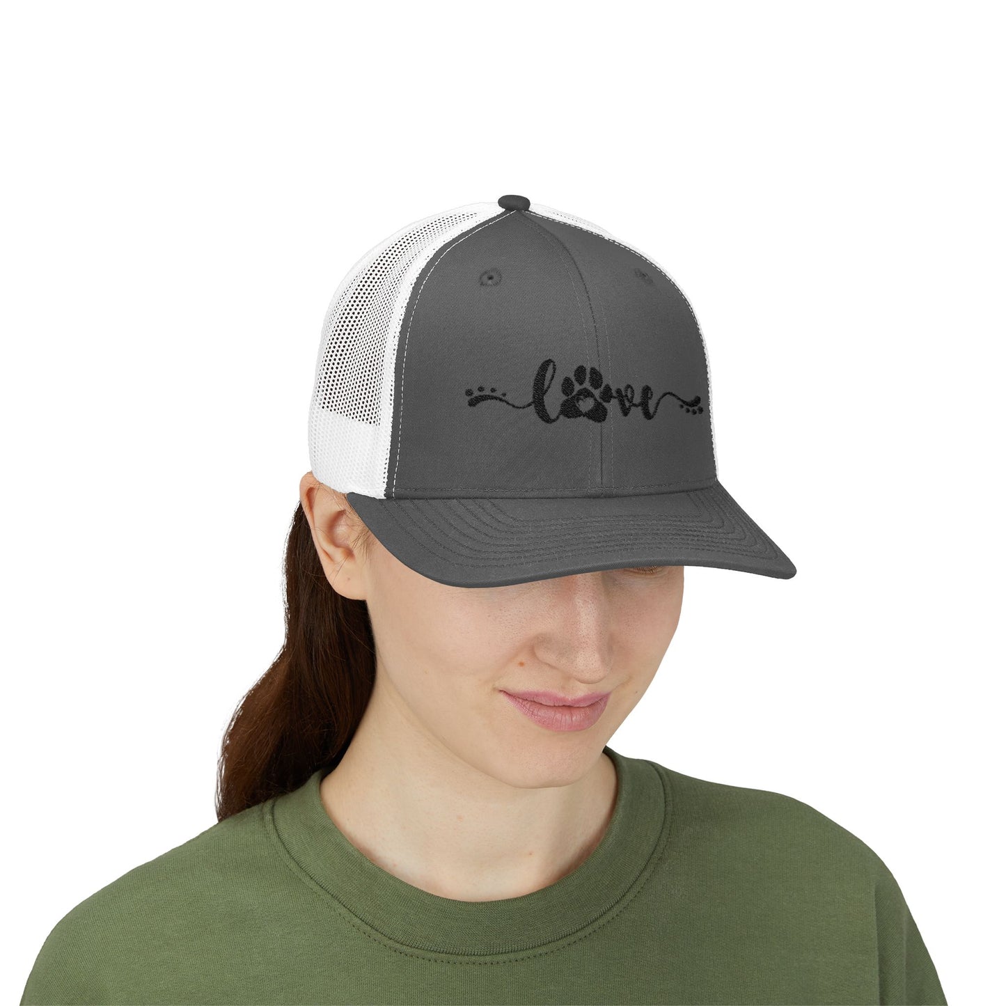 Love Paw Print Snapback Trucker Cap - Pet Lovers Adjustable Hat